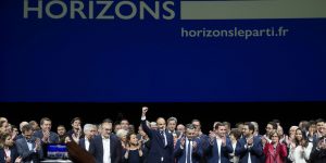 Édouard Philippe, le 9 octobre 2021, lors de son meeting au Havre pour le lancement de son parti "Horizons"