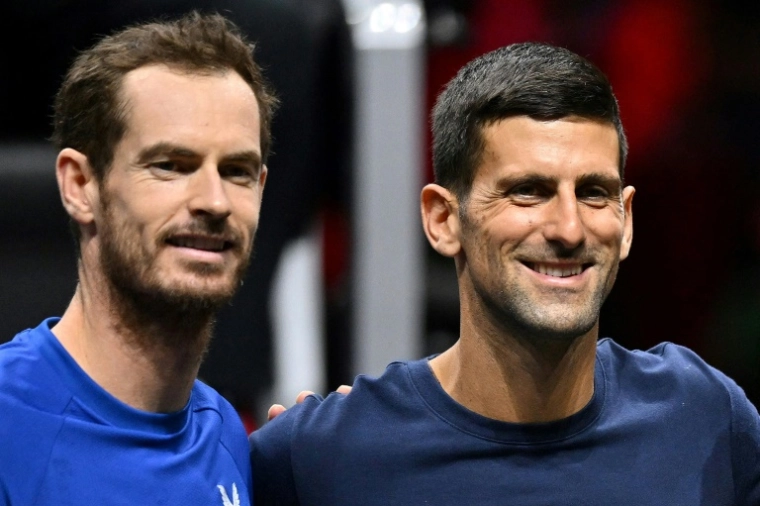 Andy Murray et Novak Djokovic lors de la Laver Cup, le 22 septembre 2022 0 Londres ( AFP / Glyn KIRK )