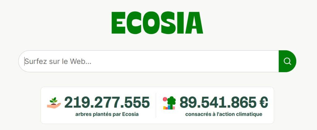 Page d'accueil du moteur de recherche Ecosia le 17 novembre 2024. © Ecosia GmbH.