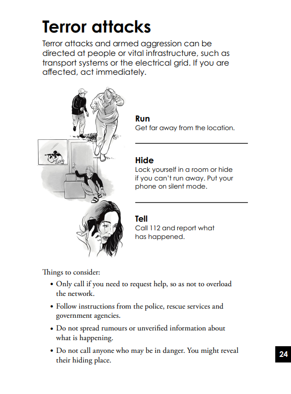 Image of the Terror Attacks Section  from the Swedish manual "In case of crisis or war" 