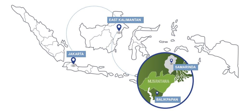 Map of Indonesia with Jakarta and Nusantara