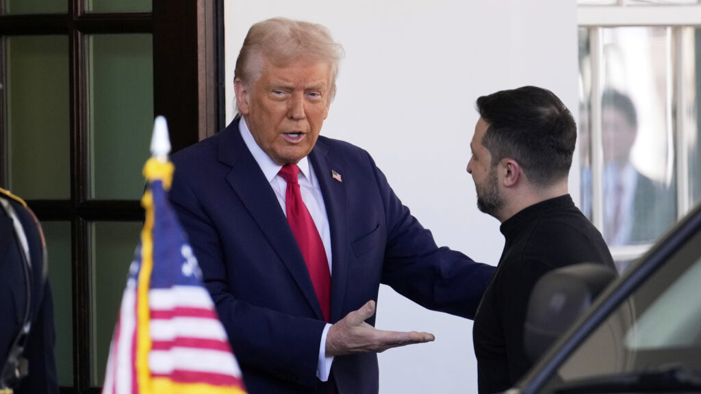 President Donald Trump welcomes Ukraine President Volodymyr Zelensky before the meeting